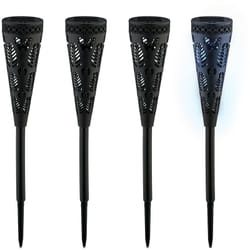 Relaxdays - Lampade Solari da Giardino, Set 4 Fiaccola led con Effetti di Luce, Sensore di Luminosità, h x d: 41 x 7, Nero