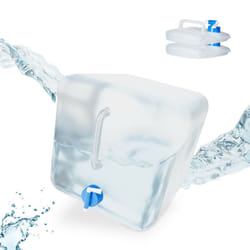 Taniche Pieghevoli, Set da 3, 20 Litri, Contenitore con Rubinetto, Plastica bpa free, Trasparente Blu - Relaxdays
