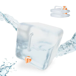 Taniche Pieghevoli, Set da 3, 20 Litri, Contenitore con Rubinetto, Plastica bpa free, Trasparente Arancione - Relaxdays