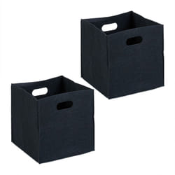 Relaxdays - Scatola da Scaffale Portaoggetti, Set 2 Porta Giochi e Libri Libreria, Box Cubo hlp: 30x30x30 cm Feltro, Nero