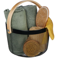 Relaxdays - Cestino Portaoggetti in Metallo con Manico, Rotondo, Cesto Metallico per Cucina, Bagno, Soggiorno, Nero
