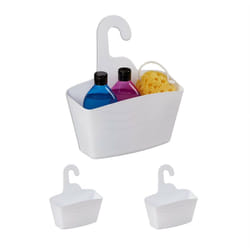 Cestino Portaoggetti da Doccia, Set da 3, Cestello Sospeso, in Plastica Porta Shampoo, Bagnoschiuma, Bianco - Relaxdays