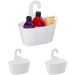 Cestino Portaoggetti da Doccia, Set da 3, Cestello Sospeso, in Plastica per Shampoo, Bagnoschiuma, Bianco - Relaxdays