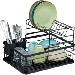 Relaxdays - Scolapiatti da Lavello, Cestello in Ferro, hlp: 18 x 42,5 x 31,5 cm, Cola Piatti da Lavandino Cucina, Nero