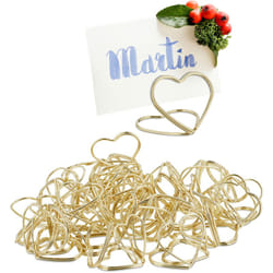 Relaxdays Mini Segnaposto da Tavolo, Set da 48, Portacarte a forma di Cuore, Portafoto, per Matrimonio e Battesimo, Oro