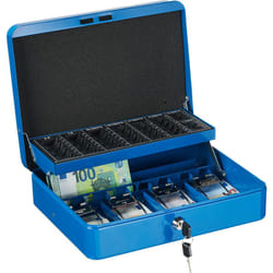 Relaxdays - Cassetta di Sicurezza per Soldi, con Scomparto per Monete e 4 Vani per Banconote, 8,5x30,5x24,5 cm, Blu