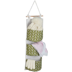 Organizer da Parete, HxL: 74x20 cm, 3 Tasche in Cotone Portaoggetti da Appendere al Muro, Bagno, Crema Verde - Relaxdays