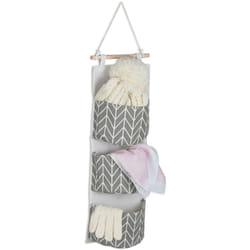 Organizer da Parete, HxL: 74x20 cm, 3 Tasche in Cotone Portaoggetti da Appendere al Muro, Bagno, Crema Grigio - Relaxdays