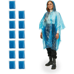 Relaxdays Set da 13 Poncho Antipioggia, Giacca con Cappuccio, Mantellina Impermeabile per Adulti, Monouso, Unisex, Blu