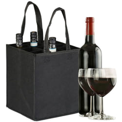Relaxdays Borsa Porta Bottiglie di Vino e Birra, 9 Scomparti, Portabottiglie e Shopping Bag, 45x24x24 cm, Nero