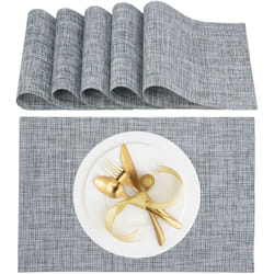 Relaxdays - Tovaglietta Americana, Set da 6 Sottopiatti, 45 x 30 cm, Placemat in Plastica Riutilizzabile Lavabile, Grigio
