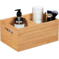 Relaxdays - Scatola Portaoggetti, Bambù, Oganizer Portatutto, Box, 2 Scomparti, Manici, Impilabile, 14x30x20 cm, Naturale