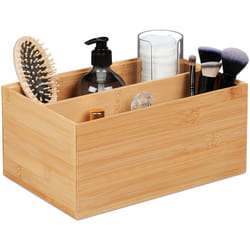 Relaxdays - Scatola Portaoggetti, Bambù, Oganizer Portatutto, Box, 2 Scomparti Interni, 14x30x20 cm, Impilabile, Naturale