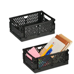 Relaxdays - Scatola Portaoggetti, Set 2 Box da Scaffale, Bagno, 10x25x26,5 cm, Porta Giochi, Plastica, Impilabile, Nero