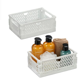 Relaxdays - Scatola Portaoggetti, Set 2 Box da Scaffale, Bagno, 10x25x26,5 cm, Porta Giochi, Plastica, Impilabile, Bianco