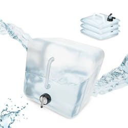 Tanica da Campeggio Pieghevole, in Set da 4, con Rubinetto, Plastica senza bpa, 15 litri, Trasparente Nero - Relaxdays