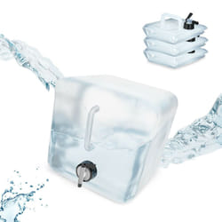 Tanica da Campeggio Pieghevole, in Set da 4, con Rubinetto, Plastica senza bpa, 10 litri, Trasparente Nero - Relaxdays