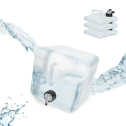 Tanica da Campeggio Pieghevole, in Set da 4, con Rubinetto, Plastica senza bpa, 5 litri, Trasparente Nero - Relaxdays
