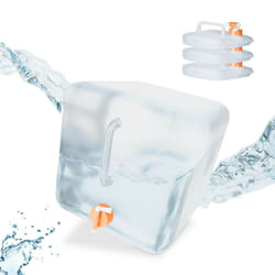 Tanica da Campeggio Pieghevole, Set da 4, con Rubinetto, Plastica senza bpa, 20 litri, Trasparente Arancione - Relaxdays