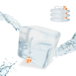 Tanica da Campeggio Pieghevole, Set da 4, con Rubinetto, Plastica senza bpa, 15 litri, Trasparente Arancione - Relaxdays