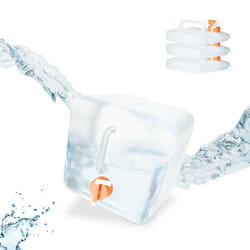 Tanica da Campeggio Pieghevole, Set da 4, con Rubinetto, Plastica senza bpa, 5 litri, Trasparente Arancione - Relaxdays