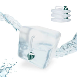 Tanica da Campeggio Pieghevole, Set da 4, Recipienti con Rubinetto, senza bpa, 10 litri, Trasparente Verde - Relaxdays