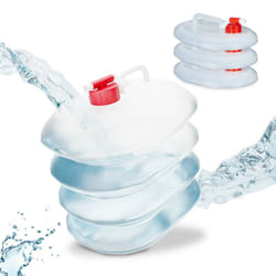Tanica da Campeggio Pieghevole, in Set da 4, Recipienti con Rubinetto, senza bpa, 5 l, Trasparente Rosso - Relaxdays