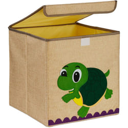 Scatola Portagiochi Bambini, Cesta Stoffa Portaoggetti, 33x33x33 cm, Giocattoli, Design Tartaruga, Beige Verde - Relaxdays