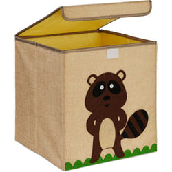 Scatola Portagiochi Bambini, Cesta Stoffa Portaoggetti, 33x33x33 cm, Giocattoli, Design Castoro, Beige Marrone - Relaxdays