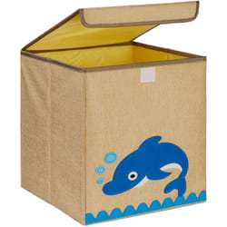 Scatola Portagiochi Bambini, Cesta in Stoffa Portaoggetti, 33x33x33 cm, Giocattoli, Design Delfino, Beige Blu - Relaxdays