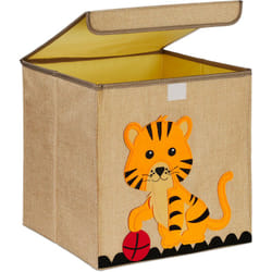 Scatola Portagiochi Bambini, Cesta Stoffa Portaoggetti, 33x33x33 cm, Giochi, Design Tigre, Beige Arancione - Relaxdays