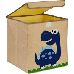 Scatola Portagiochi Bambini, Cesta Stoffa Portaoggetti, 33x33x33 cm, Giochi, Design Dinosauro, Beige Blu - Relaxdays