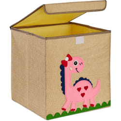 Scatola Portagiochi Bambini, Cesta Stoffa Portaoggetti, 33x33x33 cm, Giochi, Design Dinosauro, Beige Rosa - Relaxdays