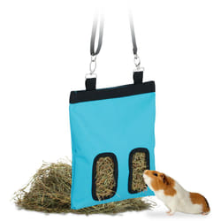 Relaxdays - Borsa Porta Fieno per Conigli, HxL: 31 x 25 cm, Sacco di Stoffa per Mangime per Cincillà e Criceti, Blu Nero