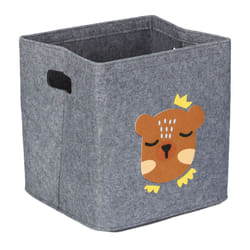 Scatola Portagiochi, Design Orso, in Feltro, 33x33x33 cm, Box Giocattoli, Camera Bambini, Pieghevole, Grigio - Relaxdays