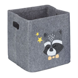 Scatola Portagiochi, Design Procione, Feltro, 33x33x33 cm, Box Giocattoli, Camera Bambini, Pieghevole, Grigio - Relaxdays