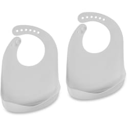 Relaxdays - Bavaglini Silicone con Tasca, Set da 2 Bavettine con Raccoglipappa, Senza bpa, Bavette Lavabili, Grigio Chiaro