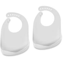 Relaxdays - Bavaglini Silicone con Tasca, Set da 2 Bavettine con Raccoglipappa, Senza bpa, Bavette Lavabili, Bianco