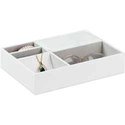 Relaxdays - Portagioie, Organizer Cassetti, 5 Scomparti per Gioielli, Cofanetto con Coperchio, hlp 5x25,5x18,5 cm, Bianco