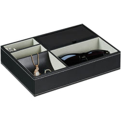 Relaxdays - Portagioie, Organizer Cassetti, 5 Scomparti per Gioielli, Cofanetto con Coperchio, HxLxP 5x25,5x18,5 cm, Nero