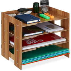 Relaxdays - Organizer da Scrivania Portadocumenti, 3 Scomparti A4, hlp: 27x31,5x24 cm, Portalettere in mdf, Marrone scuro