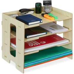 Relaxdays - Organizer da Scrivania Portadocumenti, 3 Scomparti A4, hlp: 27x31,5x24 cm, Portalettere in mdf, Marrone chiaro