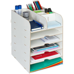 Relaxdays - Organizer da Scrivania, Portapenne e Portadocumenti, 12 Scomparti, hlp: 34,5 x 25 x 32 cm, in mdf, Bianco