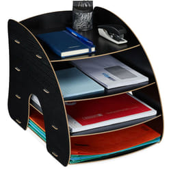 Relaxdays Organizer da Scrivania Portadocumenti, 4 Scomparti Portalettere A4, HLP: 27x25,5x34,5 cm, MDF, Ufficio, Nero