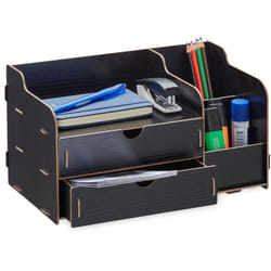 Relaxdays - Portadocumenti da Scrivania, 3 Scomparti 2 Cassetti, Portapenne hlp: 17x33x19 cm, Ufficio e Scuola, Nero