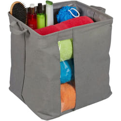 Borsa Portaoggetti in Stoffa, con Parte Trasparente, 2 Manici, hlp 39x40x33 cm, Organizer Pieghevole, Grigio - Relaxdays