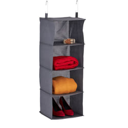 Organizer da Armadio, 4 Ripiani, hlp 97x30x30 cm, Divisore in Stoffa, 2 Ganci da Appendere, Guardaroba, Grigio - Relaxdays