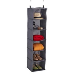 Relaxdays - Organizer da Armadio, 6 Ripiani, 139x30x30 cm, Divisore in Stoffa, 2 Ganci da Appendere, Guardaroba, Grigio