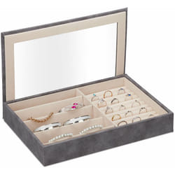 Relaxdays - Portagioie, Organizer per Gioielli, Cofanetto con Coperchio Trasparente, in Similpelle, 5 x 30 x 21 cm, Grigio