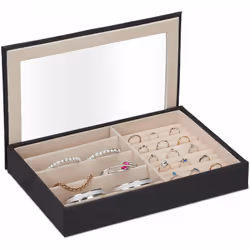 Con questo organizer per gioielli potrai tenere ordinati i tuoi bijoux preferiti. Nel pratico scompartimento a destra puoi ri ...